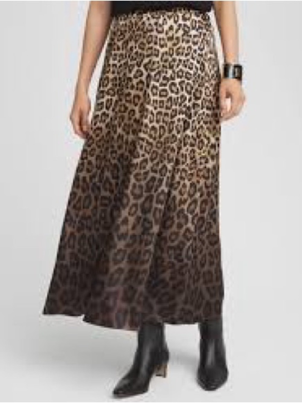 Chico's Leopard Stretch Ombré Satin Maxi Skirt Brown/Black